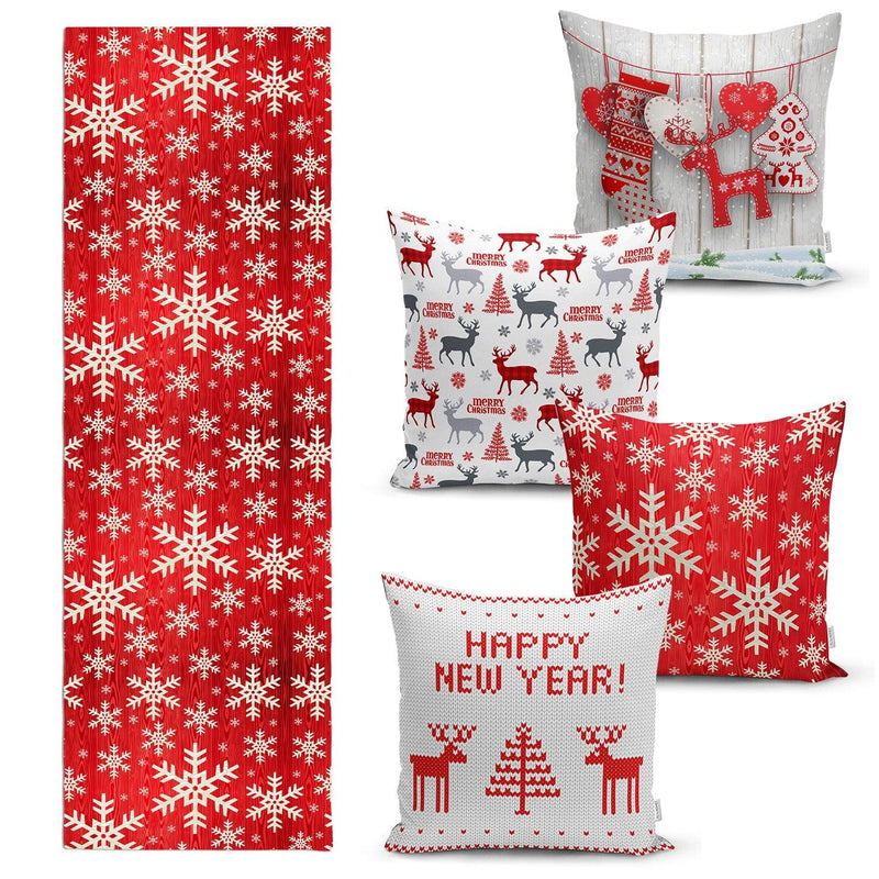 Yılbaşı Özel 4 Kırlent Kılıfı ve 1 Runner Seti Bonvagon