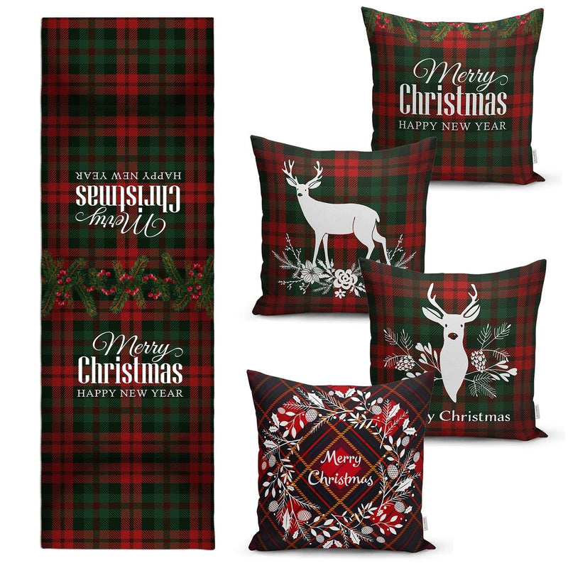 Yılbaşı Özel 4 Kırlent Kılıfı ve 1 Runner Seti Bonvagon