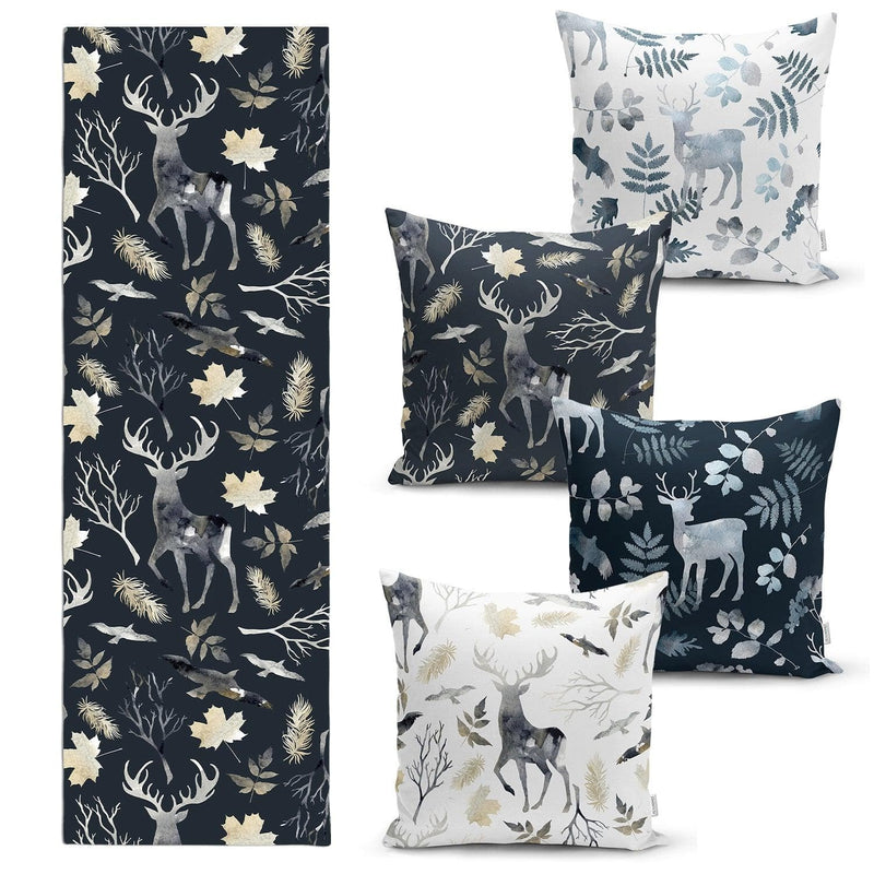 Yılbaşı Özel 4 Kırlent Kılıfı ve 1 Runner Seti Bonvagon