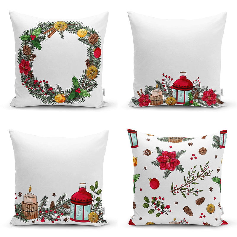 Yılbaşı Özel Tasarımlı Dijital Baskılı Modern 4lü Kırlent Kılıfı Seti Bonvagon