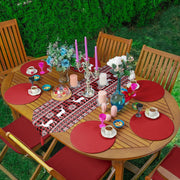 Yılbaşı Temalı Geyik Motifli Üçgen Püsküllü Runner 1 Adet & 6 Adet Bordo Renkli Supla Bonvagon