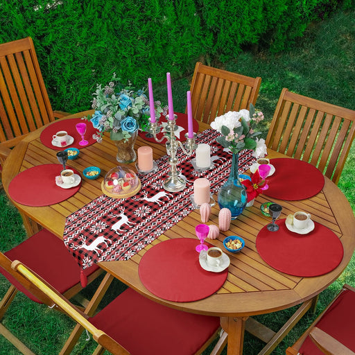 Yılbaşı Temalı Geyik Motifli Üçgen Püsküllü Runner 1 Adet & 6 Adet Bordo Renkli Supla Bonvagon