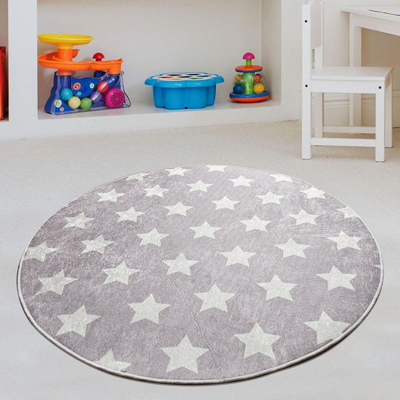 Yıldız Gri Çocuk Halısı, Kaymaz Taban, Yıkanabilir Bonvagon