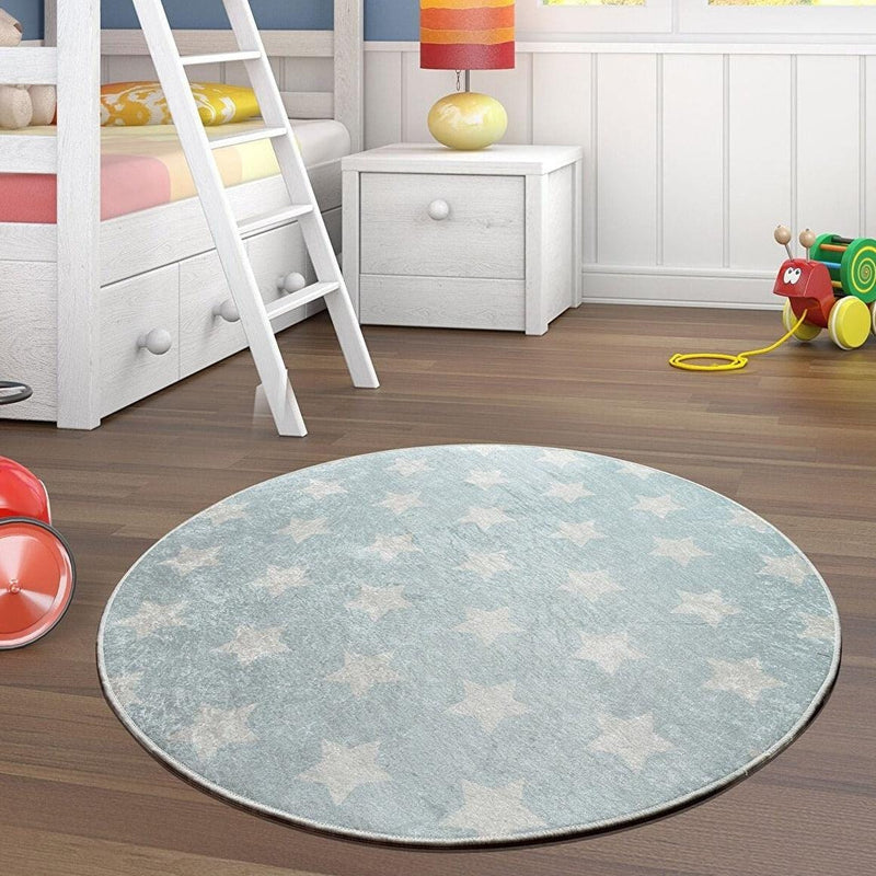 Yıldız Mavi Çocuk Halısı, Kaymaz Taban, Yıkanabilir Bonvagon