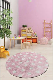 Yıldız Pembe Çocuk Halısı, Kaymaz Taban, Yıkanabilir Bonvagon