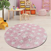 Yıldız Pembe Çocuk Halısı, Kaymaz Taban, Yıkanabilir Bonvagon