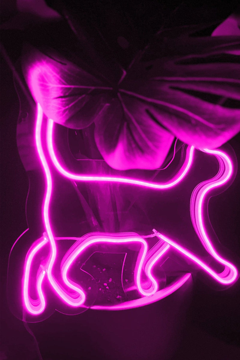 Yürüyen Kedi Silüeti Şeklinde Neon LED Aydınlatma Işıklı Tablo Duvar Dekorasyon