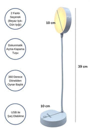 Yuvarlak Dokunmatik 3 Kademeli USB Şarjlı 360 Derece LED Masa Lambası Bonvagon