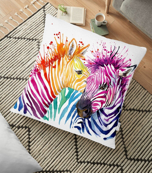 Zebra Desenli Dijital Baskılı Dekoratif 70x70cm Dolgulu Yer Minderi Bonvagon