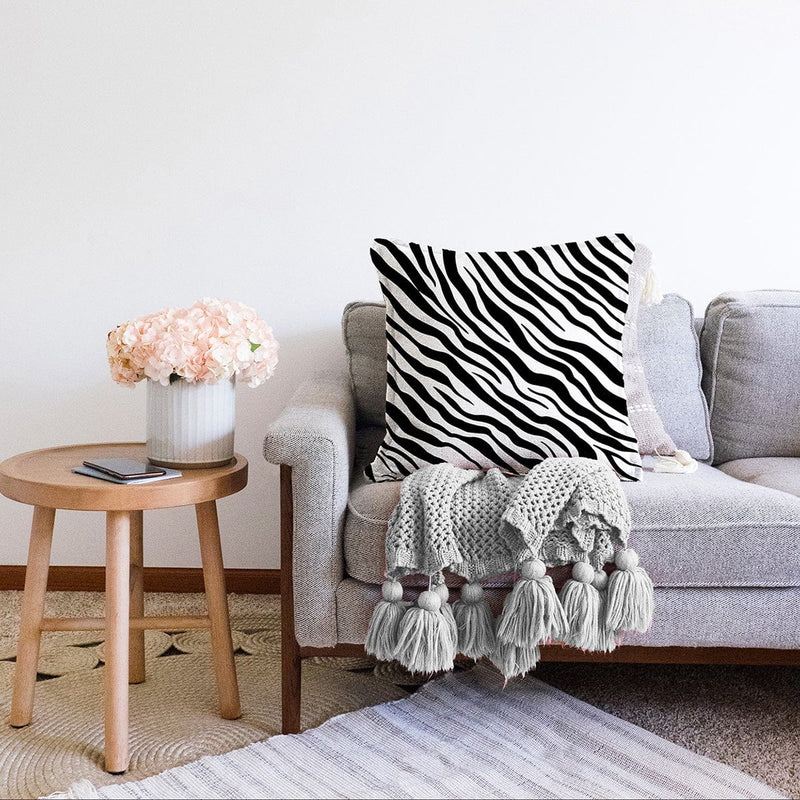 Zebra Desenli Dijital Baskılı Modern Raşel Kadife Yastık Kırlent Kılıfı Bonvagon