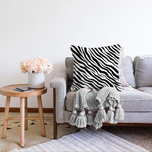 Zebra Desenli Dijital Baskılı Modern Raşel Kadife Yastık Kırlent Kılıfı Bonvagon