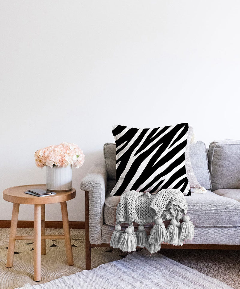 Zebra Desenli Modern Raşel Kadife Yastık Kırlent Kılıfı Bonvagon