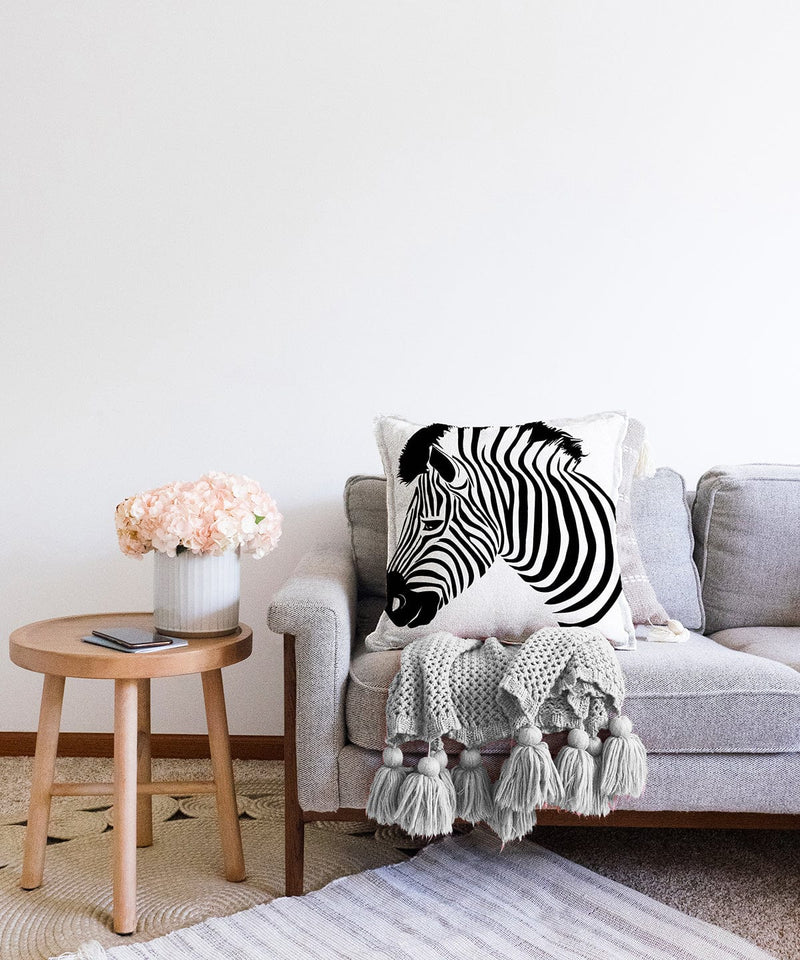 Zebra Dijital Baskılı Modern Raşel Kadife Yastık Kırlent Kılıfı Bonvagon