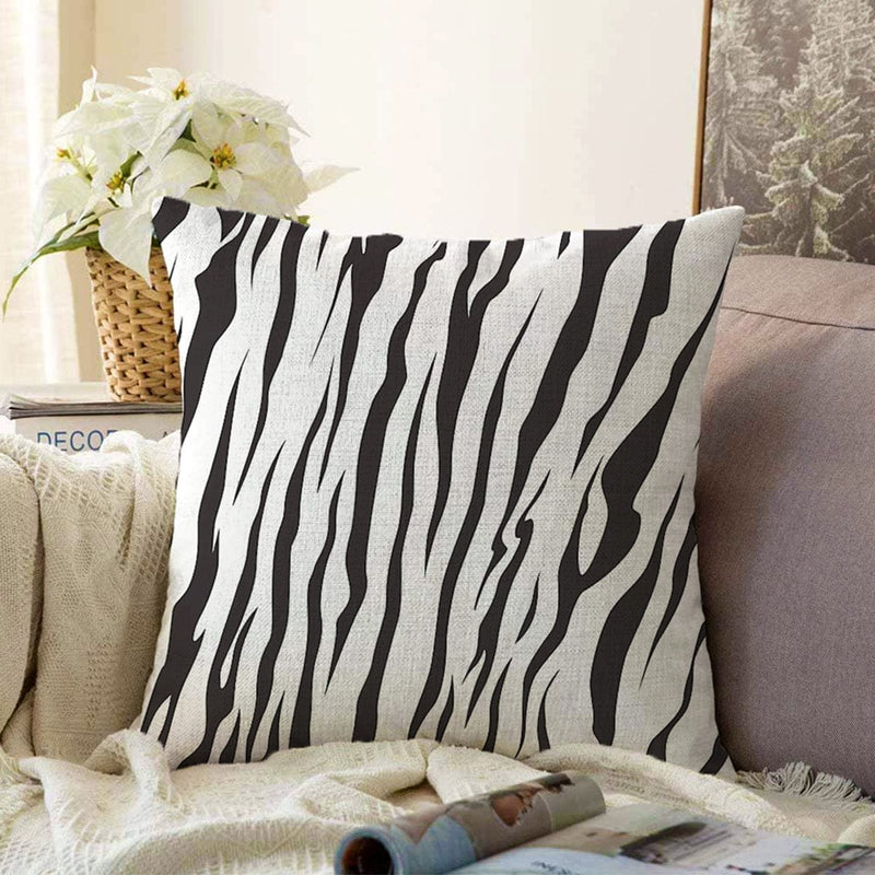 Zebra Siyah Çizgi Desenli Dijital Baskılı Modern Raşel Kadife Yastık Kırlent Kılıfı Bonvagon