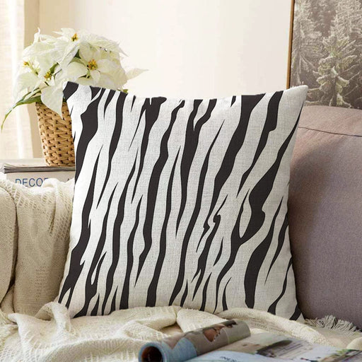 Zebra Siyah Çizgi Desenli Dijital Baskılı Modern Raşel Kadife Yastık Kırlent Kılıfı Bonvagon