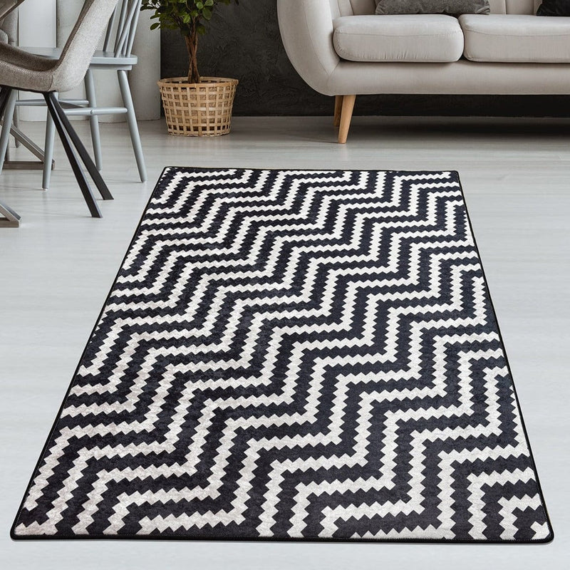 Zickzack Dijital Baskılı Halı, Kaymaz Taban, Yıkanabilir Bonvagon