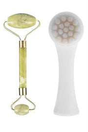 2li Set Çift Taraflı Cilt Temizleme Fırçası ve Yeşim Taşı Çift Taraflı Cilt Masaj Aleti Bonvagon