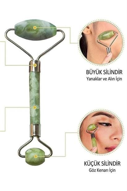 2li Set Çift Taraflı Cilt Temizleme Fırçası ve Yeşim Taşı Çift Taraflı Cilt Masaj Aleti Bonvagon