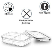 3 Bölmeli Kilitli Kapaklı 1 Litre Erzak Saklama Kabı LC-510 Bonvagon
