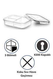 3 Bölmeli Kilitli Kapaklı 1 Litre Erzak Saklama Kabı LC-510 Bonvagon