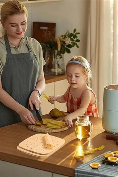 50 Adet Air Fryer Pişirme Kağıdı Tek Kullanımlık Hava Fritöz Yapışmaz Yağlı Kağıt Delikli Model Bonvagon