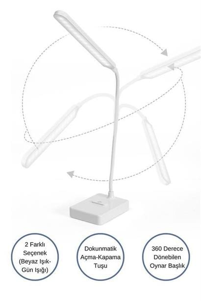 İnce Uzun USBli Dokunmatik 3 Kademeli 360 Derece Özel Göz Korumalı led Lityum Masa Lambası Bonvagon
