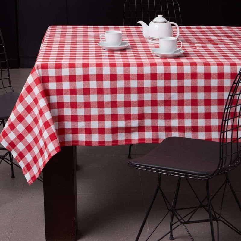 Kareli Masa Örtüsü %100 Pamuk 2 Farklı Ölçüde Kırmızı Beyaz Bonvagon