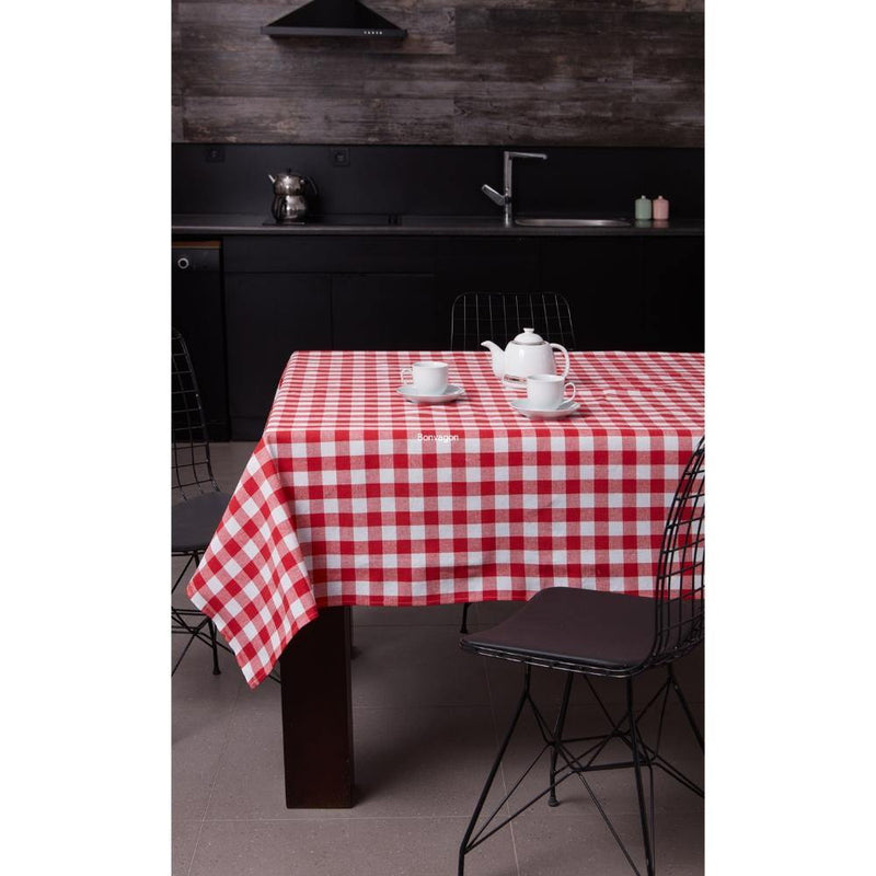 Kareli Masa Örtüsü %100 Pamuk 2 Farklı Ölçüde Kırmızı Beyaz Bonvagon