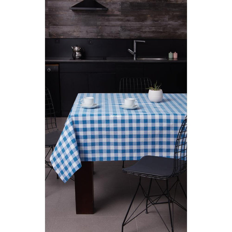 Kareli Masa Örtüsü %100 Pamuk 2 Farklı Ölçüde Mavi Beyaz Bonvagon