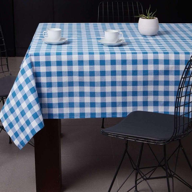 Kareli Masa Örtüsü %100 Pamuk 2 Farklı Ölçüde Mavi Beyaz Bonvagon