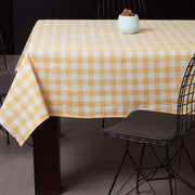 Kareli Masa Örtüsü %100 Pamuk 2 Farklı Ölçüde Sarı Beyaz Bonvagon