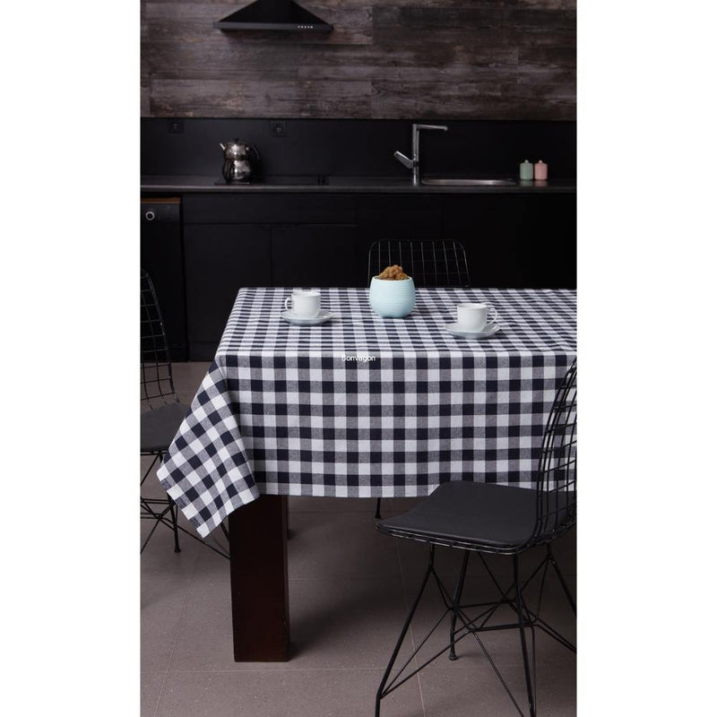 Kareli Masa Örtüsü %100 Pamuk 2 Farklı Ölçüde Siyah Beyaz Bonvagon