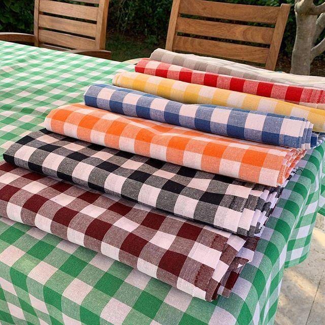 Kareli Masa Örtüsü %100 Pamuk 2 Farklı Ölçüde Turuncu Beyaz Bonvagon