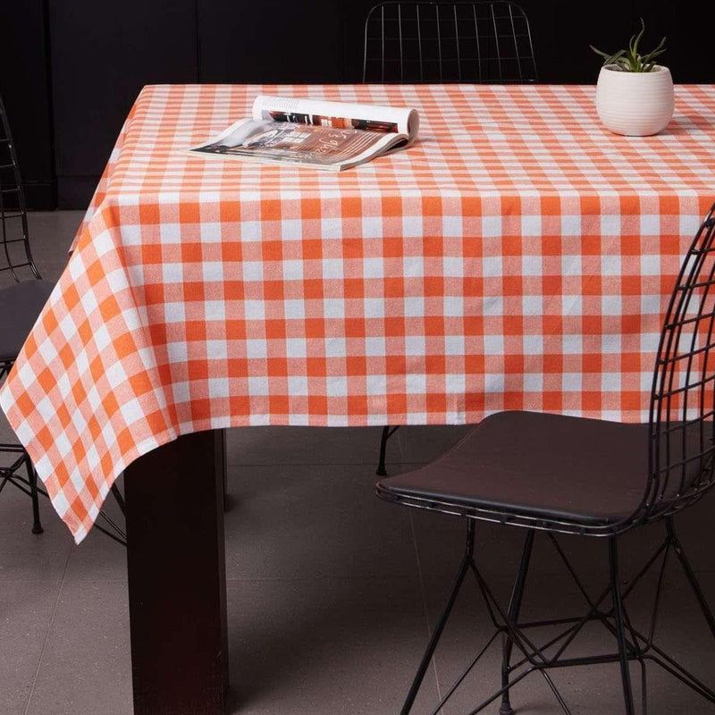 Kareli Masa Örtüsü %100 Pamuk 2 Farklı Ölçüde Turuncu Beyaz Bonvagon