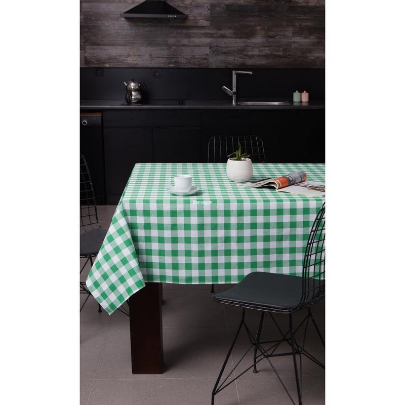 Kareli Masa Örtüsü %100 Pamuk 2 Farklı Ölçüde Yeşil Beyaz Bonvagon
